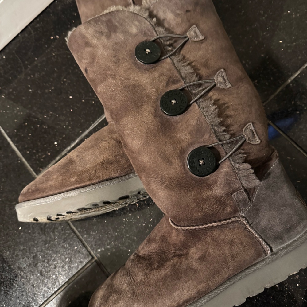Brown grey UGG Suede Button-Up Boots WOMENS knee high size 9